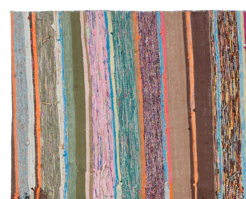 Girit Beige Striped Wool Handmade Area Rug 5'3" x 6'7"