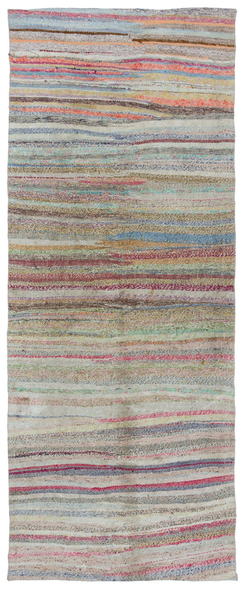 Girit Beige Striped Wool Handmade Area Rug 3'10" x 9'7"