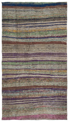 Girit Brown Striped Wool Handmade Area Rug 4'3" x 7'7"