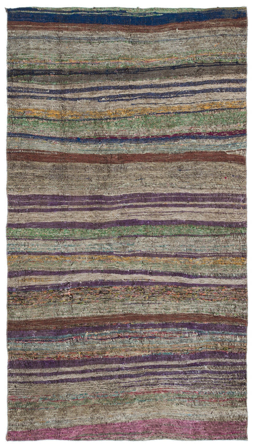 Girit Brown Striped Wool Handmade Area Rug 4'3" x 7'7"