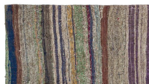 Girit Brown Striped Wool Handmade Area Rug 4'3" x 7'7"