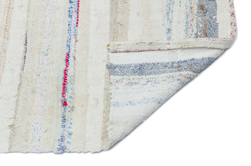 Girit Beige Striped Wool Handmade Area Rug 4'9" x 7'6"