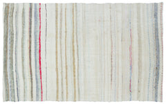 Girit Beige Striped Wool Handmade Area Rug 4'9" x 7'6"