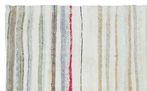 Girit Beige Striped Wool Handmade Area Rug 4'9" x 7'6"