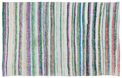 Girit Beige Striped Wool Handmade Area Rug 4'10" x 7'10"