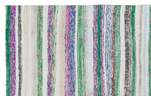 Girit Beige Striped Wool Handmade Area Rug 4'10" x 7'10"