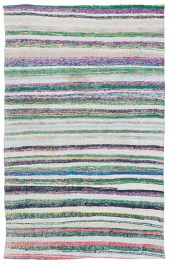 Girit Beige Striped Wool Handmade Area Rug 4'10" x 7'10"