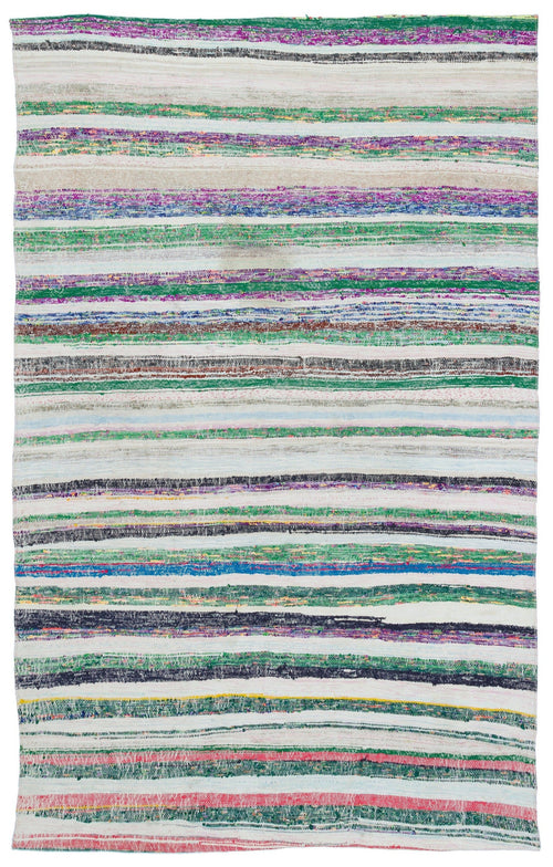 Girit Beige Striped Wool Handmade Area Rug 4'10" x 7'10"