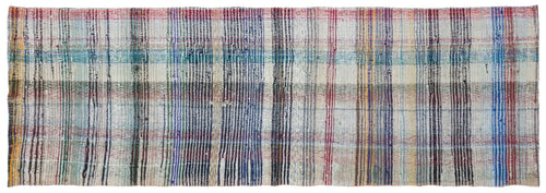 Girit Grey Striped Wool Handmade Area Rug 3'6" x 10'0"