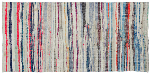 Girit Beige Striped Wool Handmade Area Rug 5'1" x 8'11"