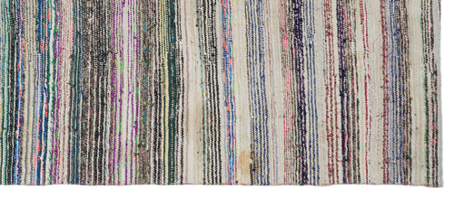 Girit Beige Striped Wool Handmade Area Rug 5'1" x 8'8"