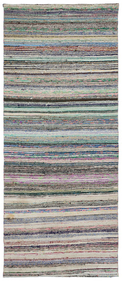 Girit Beige Striped Wool Handmade Area Rug 5'1" x 8'8"