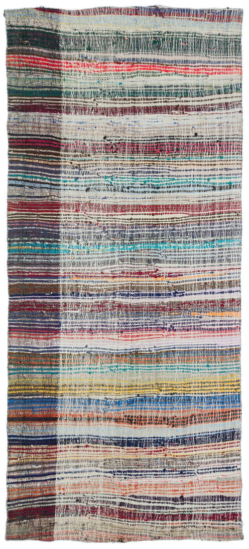 Girit Beige Striped Wool Handmade Area Rug 4'10" x 10'10"