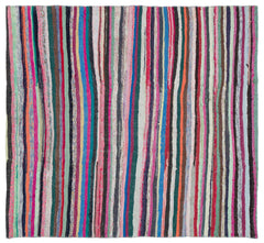 Girit Beige Striped Wool Handmade Area Rug 5'5" x 5'9"