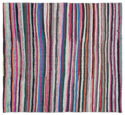 Girit Beige Striped Wool Handmade Area Rug 5'5" x 5'9"