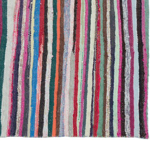 Girit Beige Striped Wool Handmade Area Rug 5'5" x 5'9"