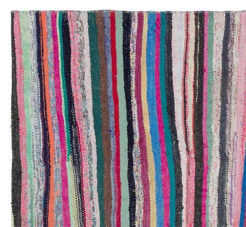 Girit Beige Striped Wool Handmade Area Rug 5'5" x 5'9"