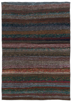 Girit Brown Striped Wool Handmade Area Rug 4'7" x 6'8"