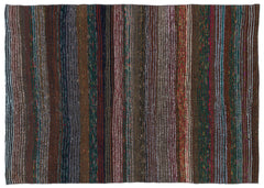 Girit Brown Striped Wool Handmade Area Rug 4'7" x 6'8"