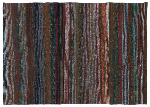 Girit Brown Striped Wool Handmade Area Rug 4'7" x 6'8"