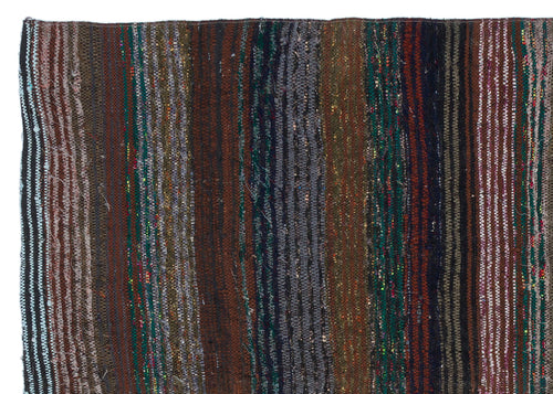Girit Brown Striped Wool Handmade Area Rug 4'7" x 6'8"