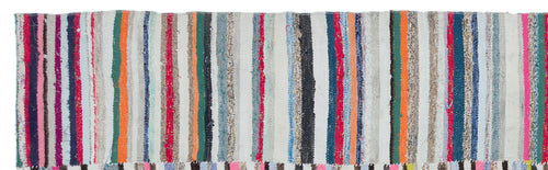 Girit Beige Striped Wool Handmade Area Rug 3'3" x 10'9"