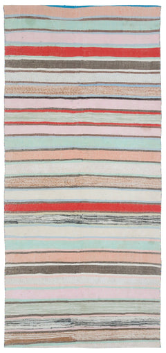 Girit Beige Striped Wool Handmade Area Rug 4'10" x 10'10"