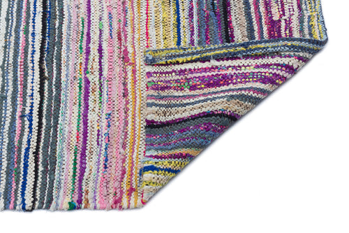 Girit Beige Striped Wool Handmade Area Rug 5'3" x 7'7"