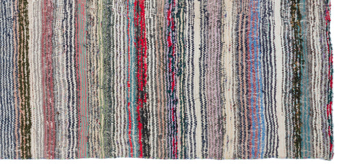 Girit Grey Striped Wool Handmade Area Rug 4'2" x 8'6"