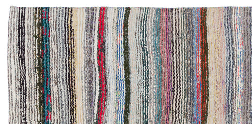 Girit Grey Striped Wool Handmade Area Rug 4'2" x 8'6"