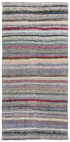 Girit Grey Striped Wool Handmade Area Rug 4'2" x 8'6"
