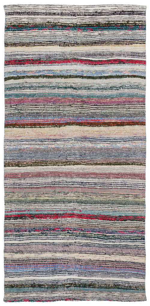 Girit Grey Striped Wool Handmade Area Rug 4'2" x 8'6"