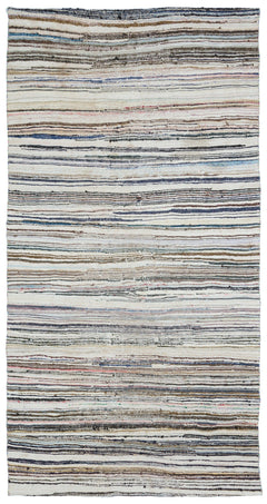 Girit Beige Striped Wool Handmade Area Rug 5'7" x 10'7"