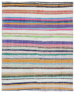 Girit Beige Striped Wool Handmade Area Rug 5'8" x 7'1"