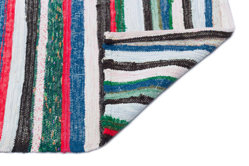 Girit Beige Striped Wool Handmade Area Rug 5'3" x 7'7"