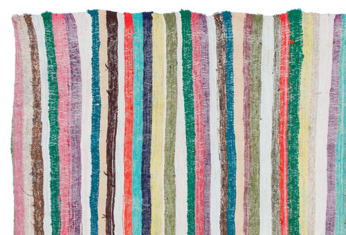 Girit Beige Striped Wool Handmade Area Rug 5'3" x 7'7"