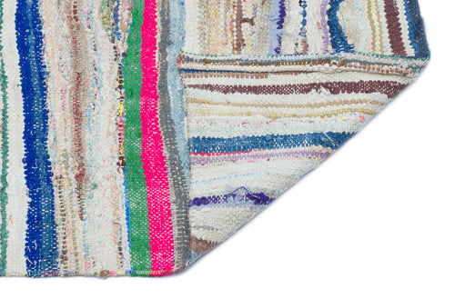 Girit White Striped Wool Handmade Area Rug 4'8" x 6'0"