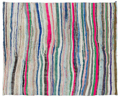 Girit White Striped Wool Handmade Area Rug 4'8" x 6'0"