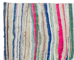 Girit White Striped Wool Handmade Area Rug 4'8" x 6'0"