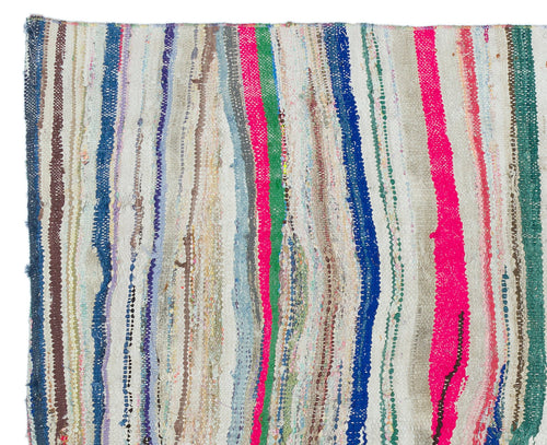 Girit White Striped Wool Handmade Area Rug 4'8" x 6'0"