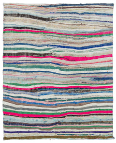 Girit White Striped Wool Handmade Area Rug 4'8" x 6'0"