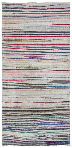 Girit Beige Striped Wool Handmade Area Rug 5'2" x 10'4"