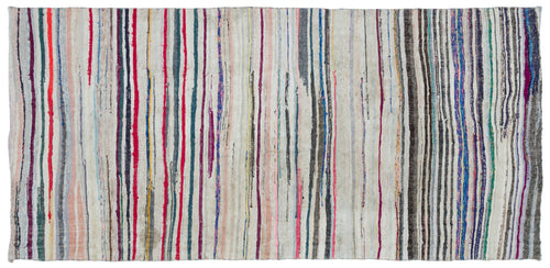 Girit Beige Striped Wool Handmade Area Rug 5'2" x 10'4"