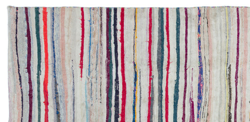 Girit Beige Striped Wool Handmade Area Rug 5'2" x 10'4"