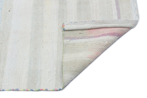 Girit Beige Striped Wool Handmade Area Rug 4'1" x 8'3"