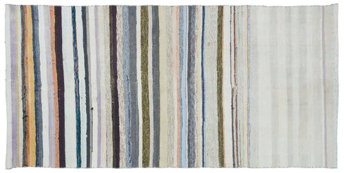 Girit Beige Striped Wool Handmade Area Rug 4'1" x 8'3"