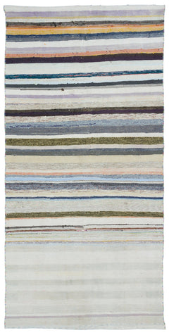 Girit Beige Striped Wool Handmade Area Rug 4'1" x 8'3"