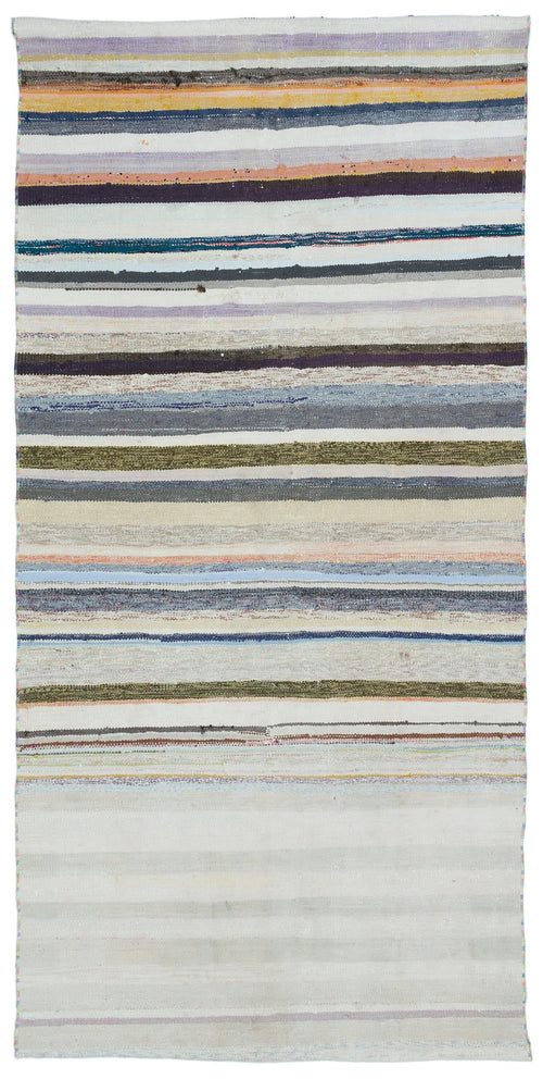 Girit Beige Striped Wool Handmade Area Rug 4'1" x 8'3"