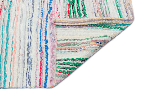 Girit Beige Striped Wool Handmade Area Rug 4'10" x 9'1"