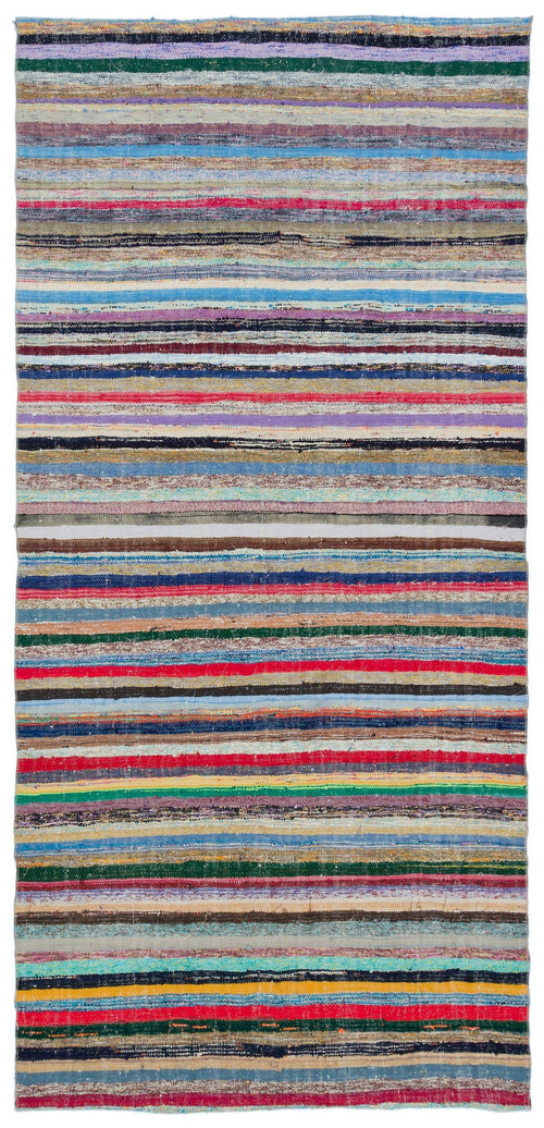 Girit Beige Striped Wool Handmade Area Rug 4'10" x 10'0"